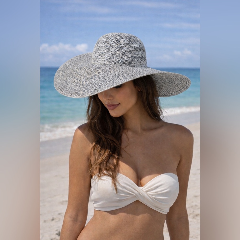 Nine West Beige & Grey Wide Brim Beach Sun Hat Adjustable